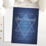 Convite Tipografia Branca Moderna Bar Formal Mitzvah<br><div class="desc">Belas e profundas sombras de azul escuro criam uma textura como água neste convite formal para o Bar Mitzvah. Escrita elegante e minimalista com a sua cerimônia e detalhes de recepção num belo gradiente debaixo da sutil Estrela de David para celebrar a chegada da idade do seu filho judeu.</div>