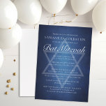 Convite Tipografia Branco Azul Moderna Bat Formal Mitzvah<br><div class="desc">Belas e profundas sombras de azul escuro criam uma textura como água neste convite formal do Bat Mitzvah. Escrita elegante e minimalista com a sua cerimônia e detalhes de recepção num lindo gradiente debaixo da sutil Estrela de David para celebrar a chegada da sua filha judia.</div>