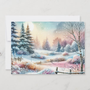 Convite Tipografia Cena de Inverno Cabana Aquarela