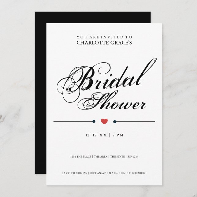 Convite Tipografia Chá de panela branco preto moderno simp (Frente/Verso)