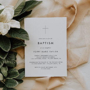 Convite Tipografia Chic Silver Cross Baptism