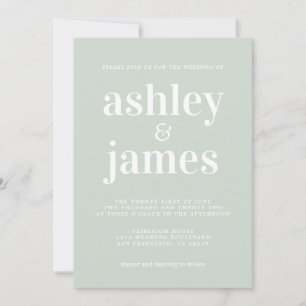 Convite Tipografia Chic Simples Casamento Verde Pastel