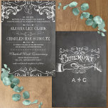 Convite Tipografia da Vintage de Corte Chalkboard Die<br><div class="desc">Velho design de Casamento de Chalkboard Rustic Luxe Folksy, vitoriano vitoriano, com um elemento de fronteira vintage que é único e certamente recebe muitos elogios de seus convidados. Dois corações doçamente românticos que se cruzam simbolizam seu amor eterno e os dois se tornam um no sagrado matrimônio. Divisores de texto...</div>