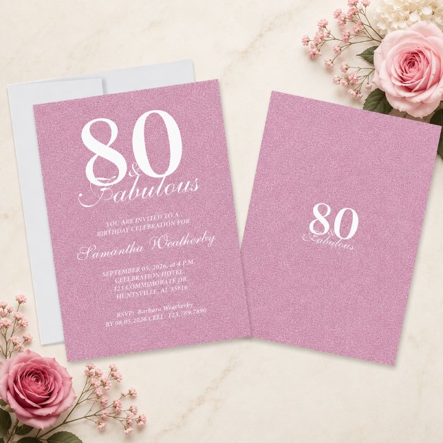 Convite Tipografia de Aniversário Fabuloso Rosa 80 (Pink 80 Fabulous Birthday Typography Invitation)