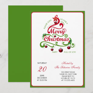 Convite Tipografia de Árvore de Natal Elegante e Divertida