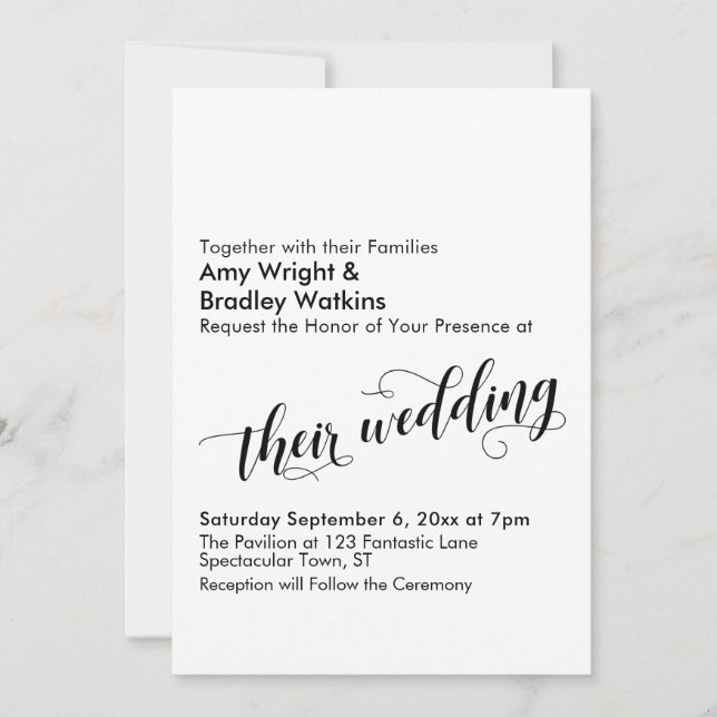 Convite Tipografia de Casamento Deles, Elegante Escrita em (Frente)