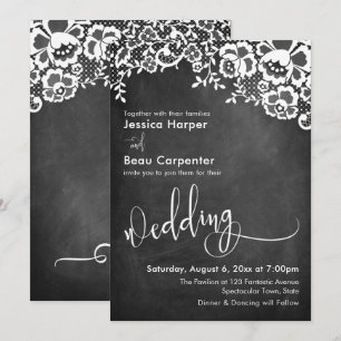 Convite Tipografia De Casamento, Lace Branco Sobre Chalkbo