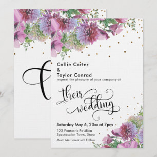 Convite Tipografia de Confete Dourado de Flores Silvestres