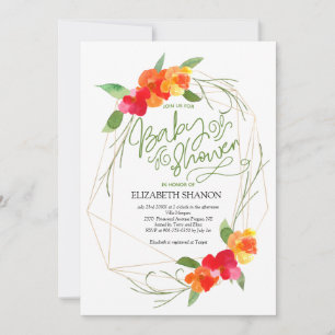 Convite Tipografia de Moldura Dourada Floral com Bolinhas