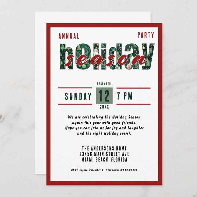 Convite Tipografia de Natal Anual (Frente/Verso)