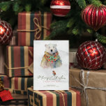 Convite Tipografia de Natal feliz, Urso Branco, Robin Verm<br><div class="desc">Esta design é cheia de cor e alegria da época de Natal,  apresentando um urso polar com bagas vermelhas e sotaques sagrados. Escrita elegante com a Red Robin. Vintage vibe,  design do cartão de férias da Maravilha de inverno.</div>