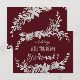 Convite Tipografia de prata marinho floral seja minha dama