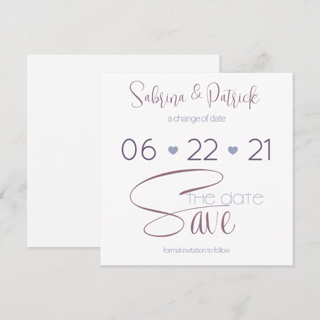Convite Tipografia de Salvar a Data Dusty Plum (Frente/Verso)