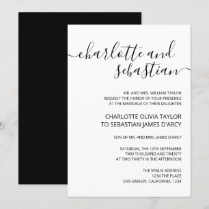 Convite Tipografia de Script Manuscrito Preto-Branco Elega