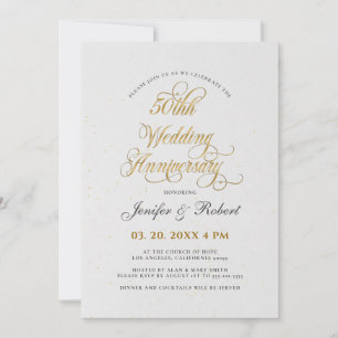 Convite Tipografia Dourada do 50º aniversário de casamento