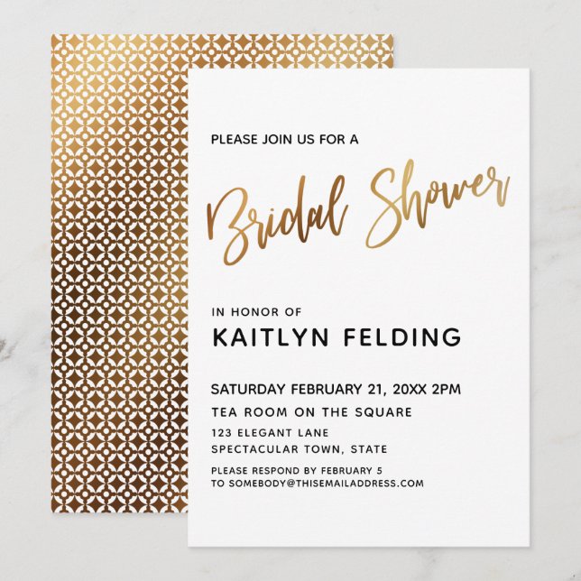 Convite Tipografia Dourada do Chá de panela do Ombre (Frente/Verso)