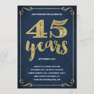 Convite Tipografia Dourada   Faux Foil 45th Festa de anive