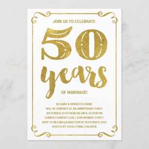 Convite Tipografia Dourada Faux Foil 50º Aniversário