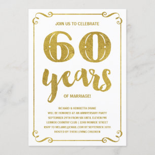 Convite Tipografia Dourada Faux Foil 60º Aniversário
