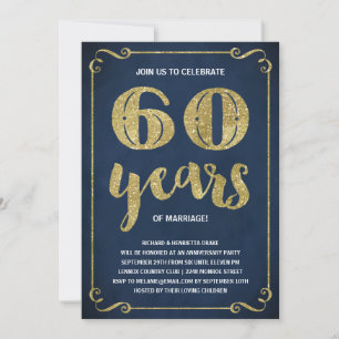 Convite Tipografia Dourada Faux Foil 60.o Aniversário