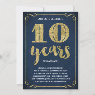 Convite Tipografia Dourada   Folha Falsa de 10º Aniversári