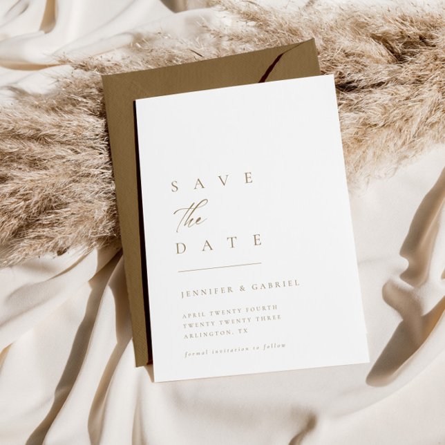 Convite Tipografia Dourada ultra-mínima economiza a data | (Criador carregado)