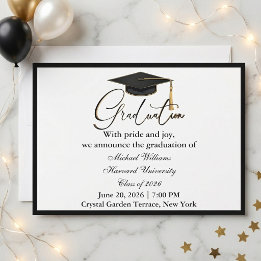 Convite Tipografia Elegante Boné Preto Graduação Monocromá