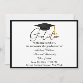 Convite Tipografia Elegante Boné Preto Graduação Monocromá