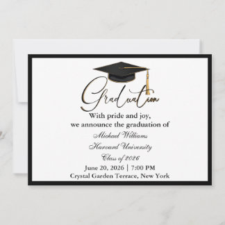 Convite Tipografia Elegante Boné Preto Graduação Monocromá