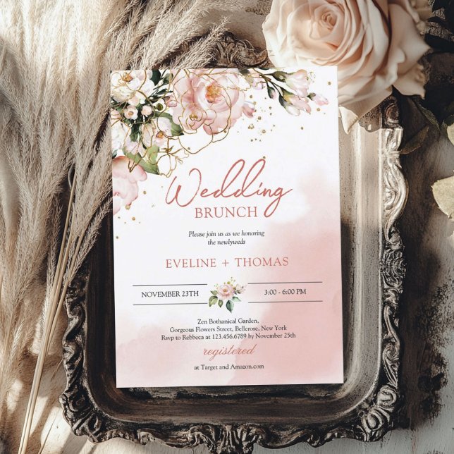Convite Típografia elegante - brunch de casamento do boho  (Elegant typography blush pink boho wedding brunch invitation)