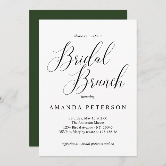 Convite Tipografia Elegante Calliografia Bridal Brunch (Frente/Verso)