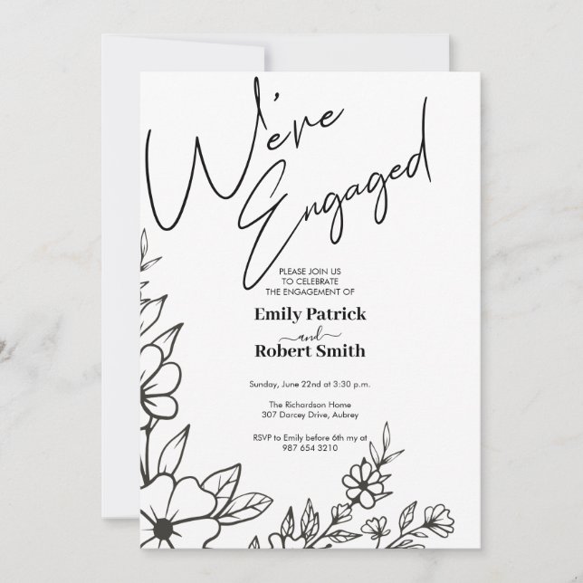 Convite Tipografia elegante que estamos noivos (Frente)