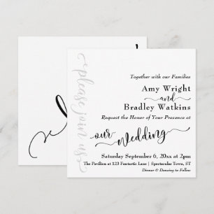 Convite Tipografia Elegante Sutil Preta no Casamento Branc
