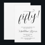 Convite Tipografia Elegante White 50th Birthday<br><div class="desc">Trendy Modern Script Typografia Black and White Elegant 50º convite de aniversário. Comemore seu quinquagésimo aniversário em estilo,  com este elegante e divertido convite de cinquenta anos.</div>