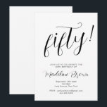 Convite Tipografia Elegante White 50th Birthday<br><div class="desc">Trendy Modern Script Typografia Black and White Elegant 50º convite de aniversário. Comemore seu quinquagésimo aniversário em estilo,  com este elegante e divertido convite de cinquenta anos.</div>