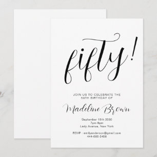 Convite Tipografia Elegante White 50th Birthday