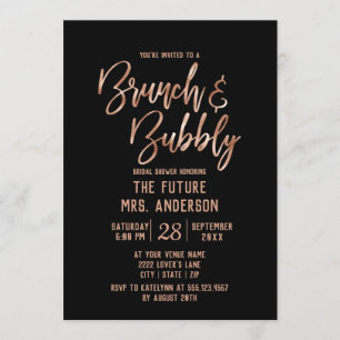 Convite Tipografia em Rosa Dourado Brunch & Bubbly Chá de