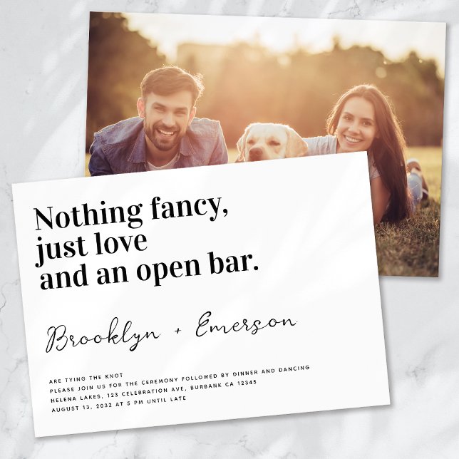 Convite Tipografia Engraçada Casamento Branco Negro (Criador carregado)