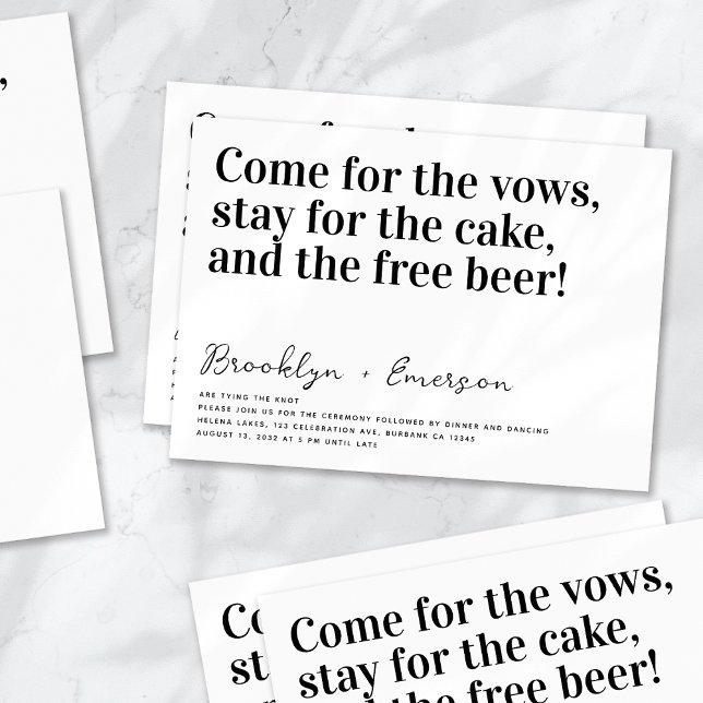 Convite Tipografia Engraçada Casamento Branco Negro (Criador carregado)