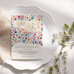 Convite Tipografia Floral Dourado Bege Ensaio de Casamento