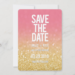 Convite Tipografia Glitter Save the Date Ombre Rosa Dourad
