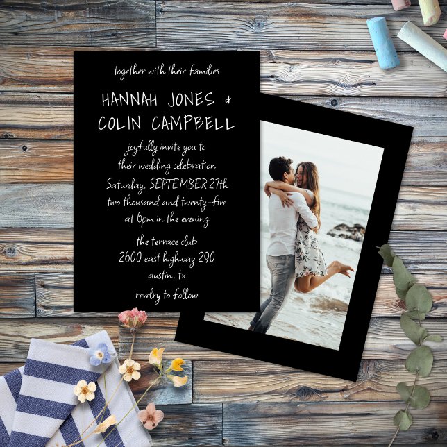 Convite Tipografia Manuscrita Casual Branco e Preto (Criador carregado)