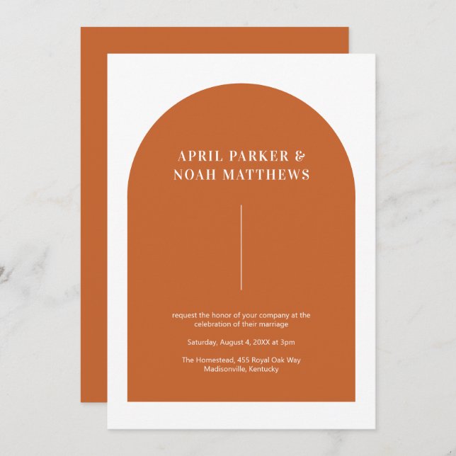 Convite Tipografia Mínima Moderna em Forma de Arco Queimad (Frente/Verso)