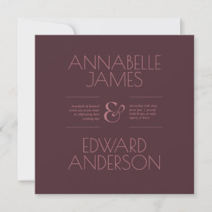 Convite Tipografia Minimalista Casamento Burgundy Elegante