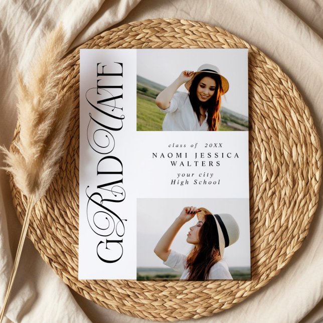 Convite Tipografia Moderna 2 Fotos Graduação Elegante (Criador carregado)