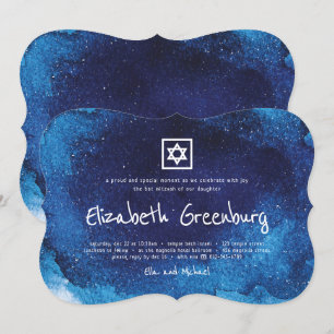 Convite Tipografia Moderna Azul - Cor d'água - Bat Mitzva
