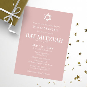 Convite Tipografia Moderna Bat Mitzvah Rosa Empoeirado
