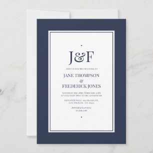 Convite Tipografia Moderna Casamento Azul-Navy e Branco