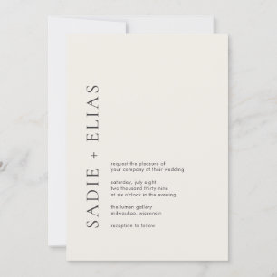 Convite Tipografia Moderna Casamento Beige Elegante