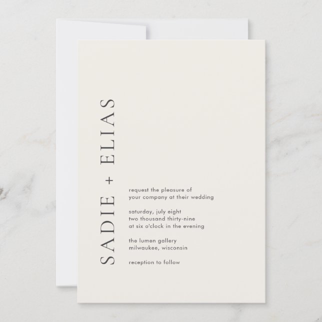 Convite Tipografia Moderna Casamento Beige Elegante (Frente)